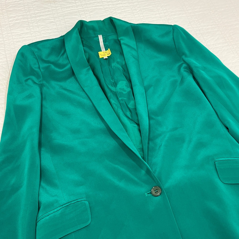 Truth and Pride Emerald Green 100% Silk Shawl Collar Single Button Blazer Large